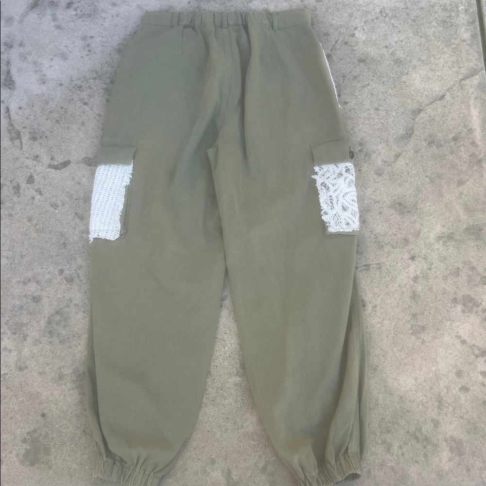 POL Women's Green Distressed Crochet Pocket Baggy Boho Jogger Pant Size - Picture 9 of 10